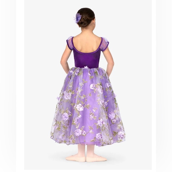 Elisse dance costume, purple floral dramatic tutu, size large child - Picture 3 of 10